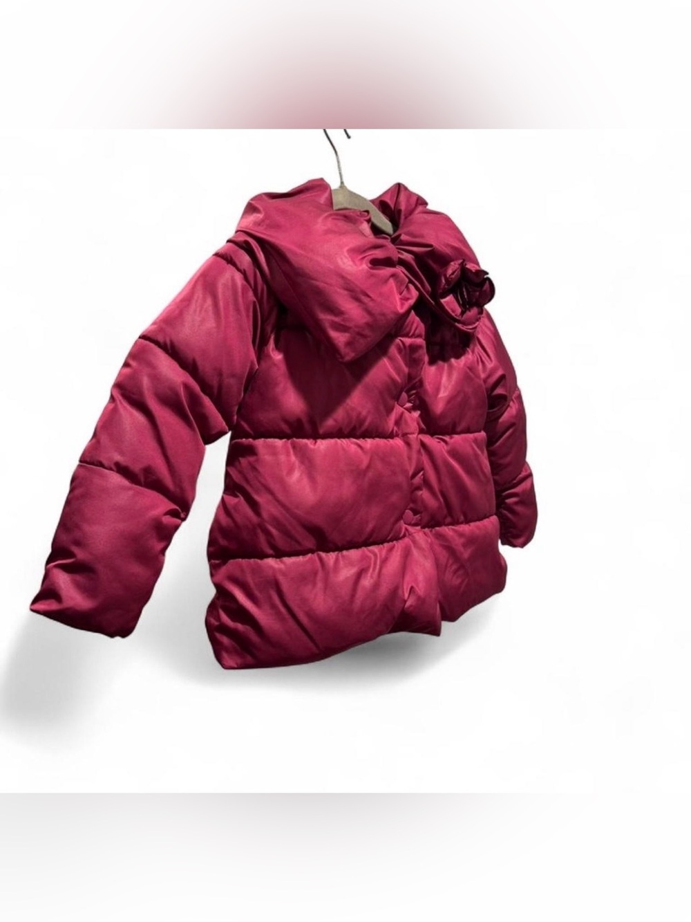 Old Navy Girls Berry-Red Puffer Jacket with Decorative Bow Collar - Picture 2 of 6